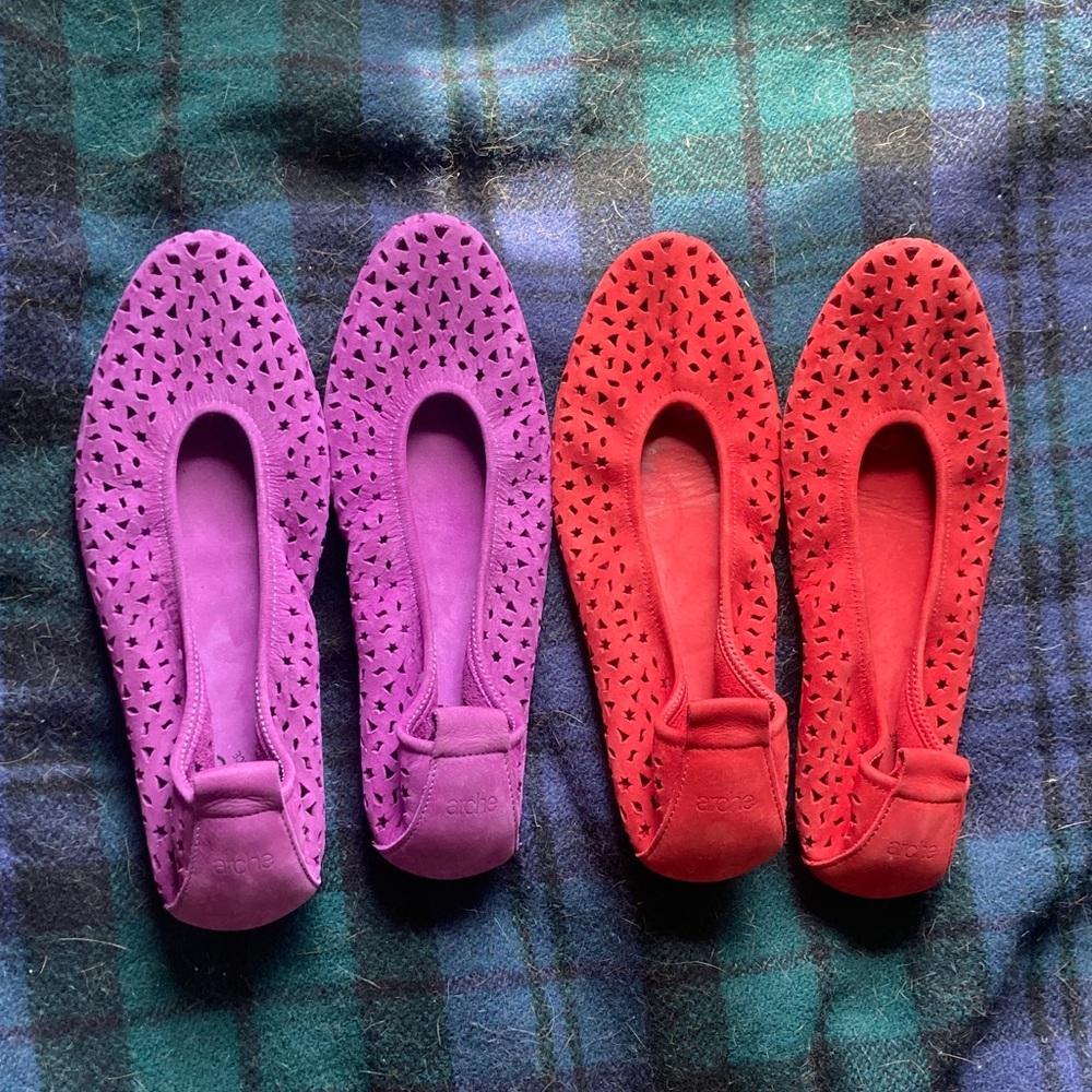 Arche 2 pairs Stylish Women's Ballet Flats - Red, Purple, and Snake Print